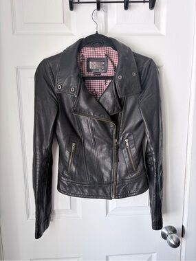 Mackage Aritzia Kenya Black Leather Asymmetric Biker Jacket